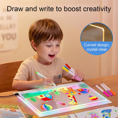 Magic Glow Drawing Pad for Kids – LED Light Writing Board with 12 Color Pens, Reusable Art &amp; Learning Toy