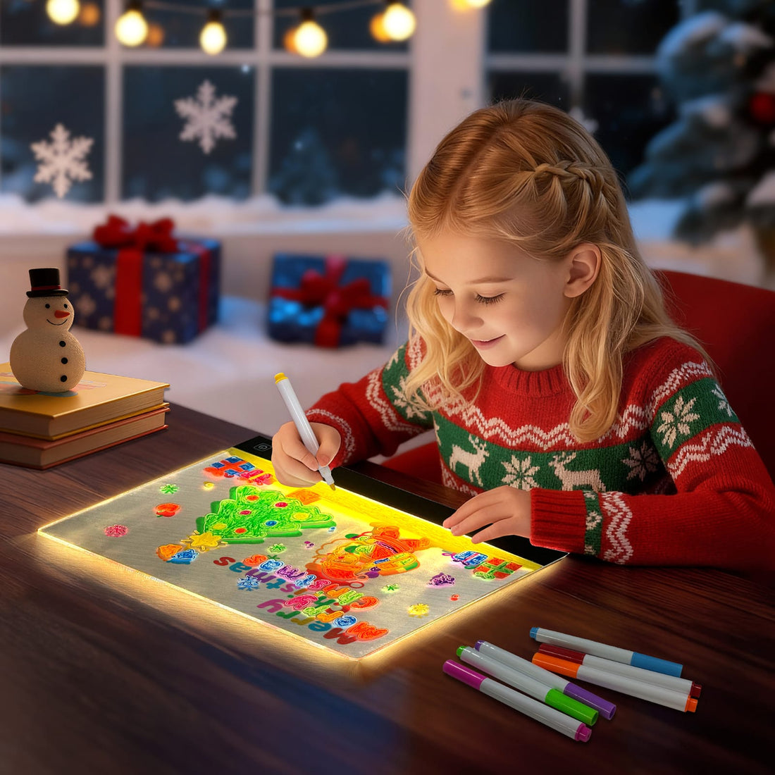 Magic Glow Drawing Pad for Kids – LED Light Writing Board with 12 Color Pens, Reusable Art & Learning Toy